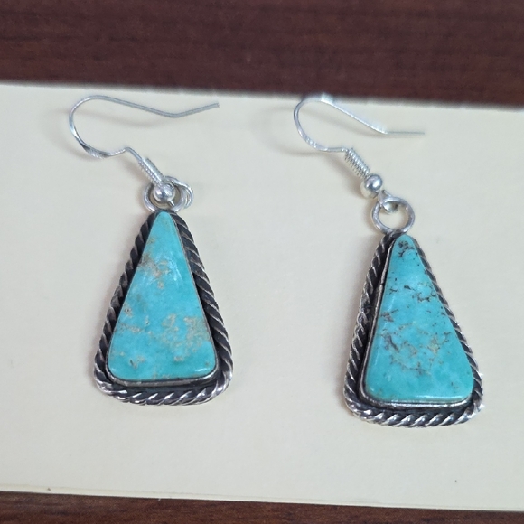 Turquoise Silver Dangle Earrings - Picture 1 of 6